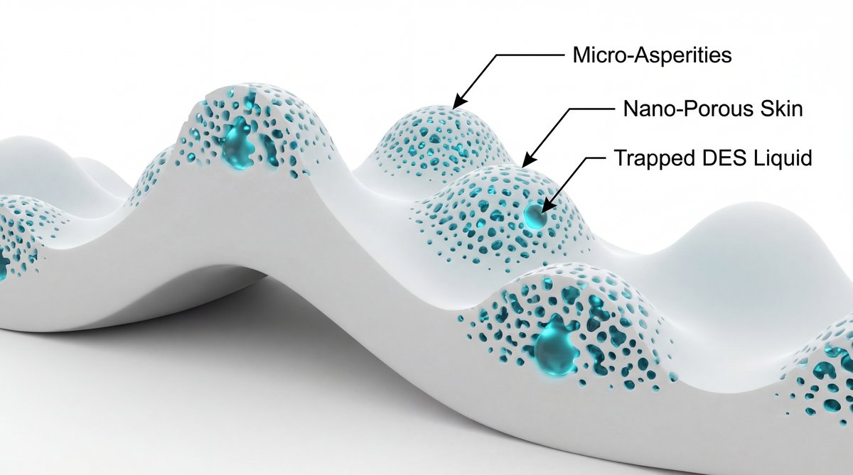 Micro-bumps with nano-porous skin trapping a protective liquid barrier inside