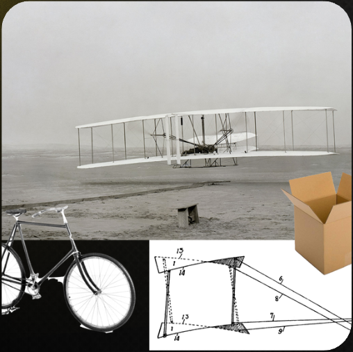 Wright Brothers: bicycle chain mechanics inspired wing warping for controlled flight